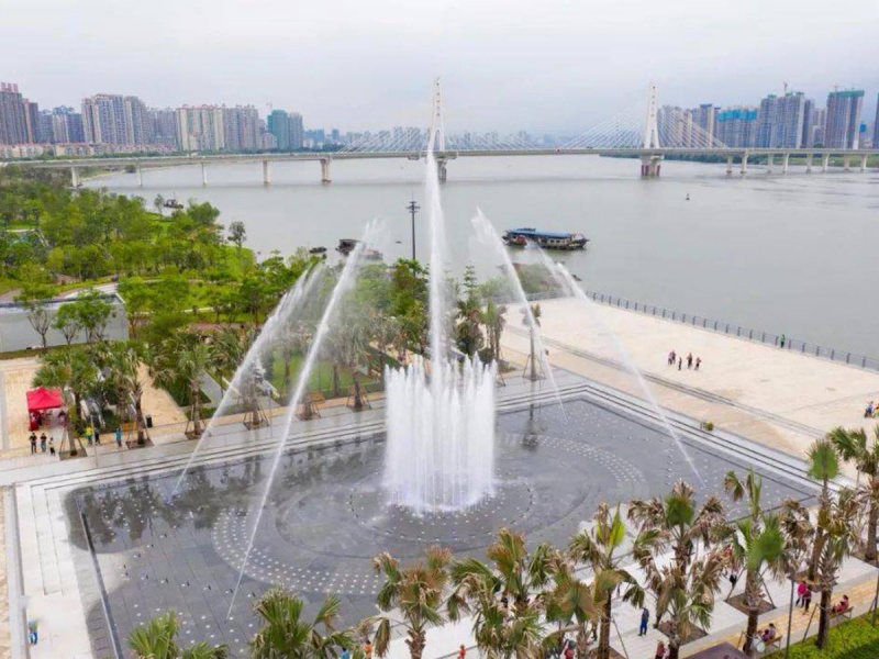 Large Dry Deck Fountain Water Dancing Show in Qingyuan Nanan Park
